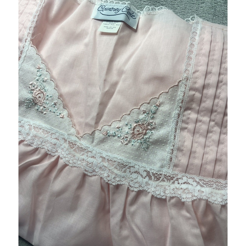 Courtney Cole Vintage Pink Nightgown Embroidered Lace Pintuck Cotton Blend M